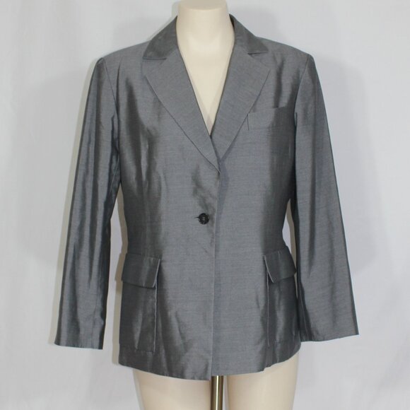 Lida Baday linen blend 1-button tailored suit grey blazer women's size 10 - Picture 1 of 7